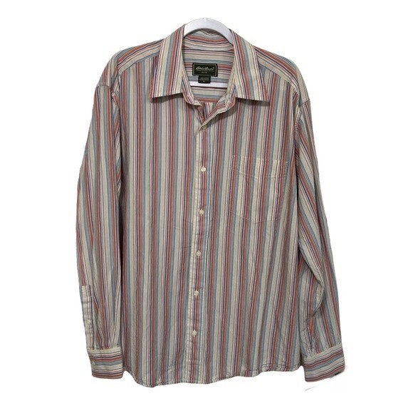 Eddie Bauer Striped Multicolor Shirt Soft 100% Cotton Button Up Colorful Size XL - Picture 1 of 13